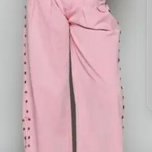 POL Pink High-Waist Button-Trim Pants